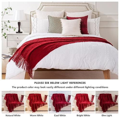 BATTILO HOME Christmas Decor Red Throw Blanket for Couch, Boho Bed Throws for Foot of Bed, Decorative Red Throws for Sofa Living Room, 50"x60" thumbnail 9