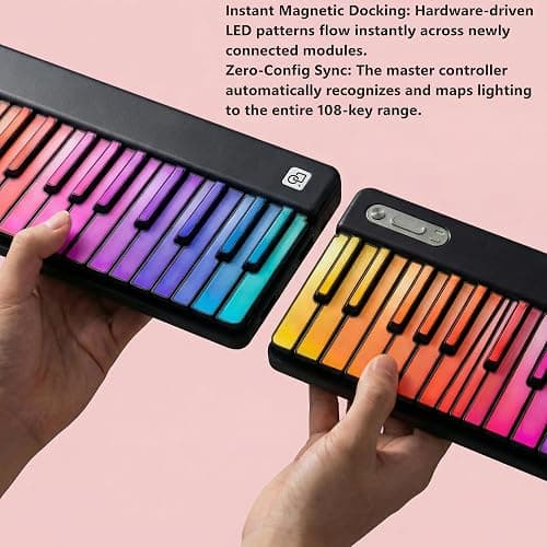PartyKeys 36-Key Smart Piano, Portable Modular RGB MIDI Keyboard, Black | Portable RGB smart piano for guided play, music games and custom tools; connect by Bluetooth MIDI, USB-C or PartyStudio thumbnail 3