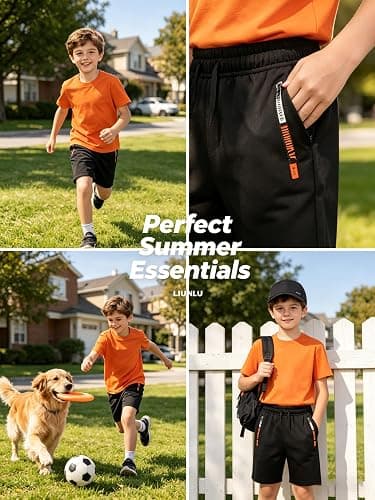 LIUNLU 5 Pack Boys Athletic Shorts Quick Dry Basketball Shorts Lightweight with Pockets and Drawstring for Youth Kids thumbnail 2