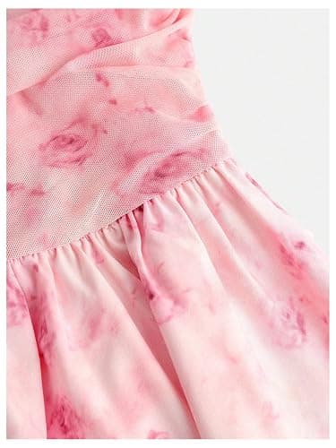 Floerns Girl's Floral Tie Shoulder Cami Dress Ruched Layered Ruffle Hem Short Dresses thumbnail 4