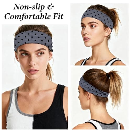 Headbands for Women Non-Slip Workout Hair Bands, 6 Pack Stretchy Athletic Soft Sweatbands, Elastic Cloth Fabric Headband, Fashion Head Bands for Yoga Running Sports Gym Sports Exercise thumbnail 4