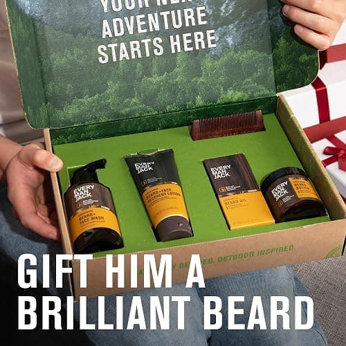 Every Man Jack Men's Sandalwood Beard Set - Perfect for Every Guy - Five Grooming Essentials For a Complete Routine - Beard + Face Wash, Beard + Face Lotion, Beard Oil, Beard Butter, and Beard Comb thumbnail 2