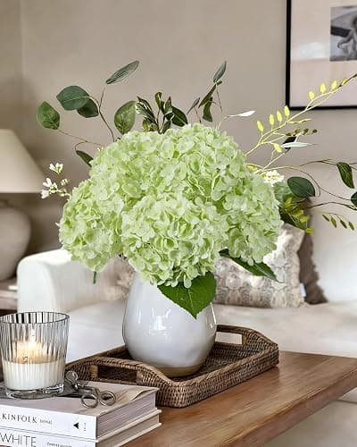 DuHouse 4Pcs Large Hydrangea Artificial Flowers,20 inch Latex Real Touch Hydrangeas Lifelike Hydrangea Flower for Home Wedding Bouquets Centerpieces Party Living Room Decoration(Light Green) thumbnail 2