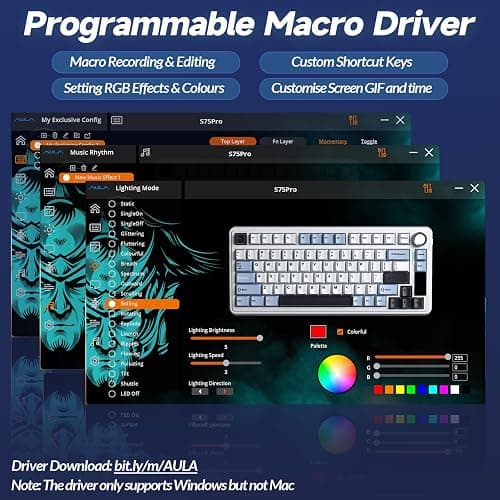 AULA S75 PRO Wireless Mechanical Keyboard with Screen&Knob, Tri-Mode Hot Swappable Gaming Keyboard 75%, Pre-lubed Switches, RGB Backlit, Side Printed PBT Keycaps, Creamy Sounding Computer Keyboards thumbnail 8