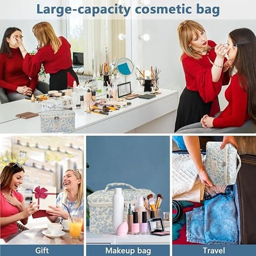 Gosect Large Makeup Bag, Cute Cosmetic Bag for Women Girls, Floral Coquette Aesthetic Toiletry Bag, Travel Make Up Organizer Bag (BDLH) thumbnail 6
