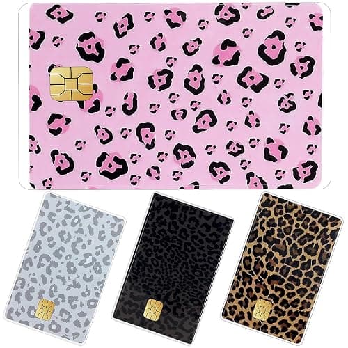 TUCEWP Credit Card Skin Stickers 4Pcs Leopard Print Debit Card Skin Stickers Removable Waterproof PVC Decal Cover Set for Transportation Key Debit Bus Cards Pink Grey Black Cheetah ID Cover for Women - Image 1