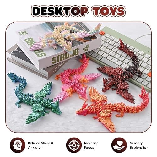 GemmiCho 3D Printed Dragon with Wings, 11" 3D Printed Dragon Toys for Kids, 3D Dragon for Stress Relief, Surprise Animals Figurines Fidget Dragon Toys for Boys Kids Teen 5-7 4-6 8-12 thumbnail 6