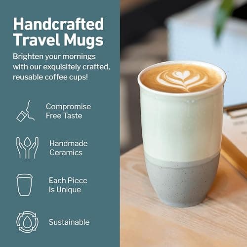 NOVA CERAMICS Travel Mug – Coffee Travel Mug – Reusable Coffee Cup Unique to Go Mug – Microwave & Dishwasher Safe Coffee White Tumbler - Gifts for Women Men Him Her – 12oz – Sea Mist thumbnail 3