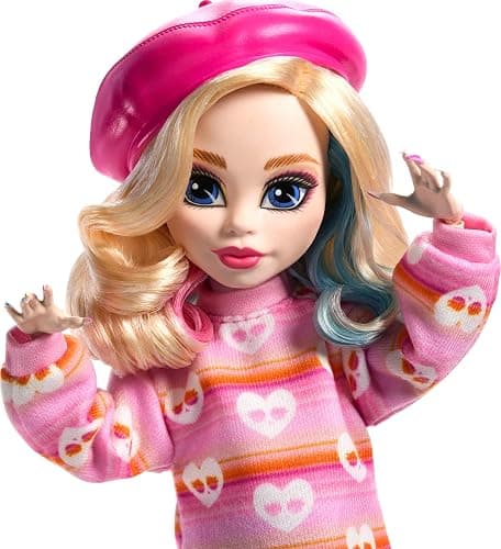 Monster High Wednesday Doll and Accessories, Enid Sinclair Collectible in Pink Fashion with Beret and Backpack, Doll Stand thumbnail 3
