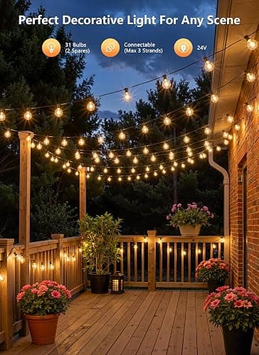 Outdoor String Lights with Remote, 100Ft Outside Waterproof Light with Dimmable G40 LED Bulbs, Shatterproof Connectable Hanging Patio Lights for Porch, Backyard, Bistro, Deck, Balcony, Home Decor thumbnail 7