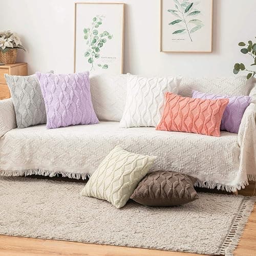 MIULEE Pack of 2 Embroidered Faux Wool Throw Pillow Covers Decorative Pillowcase Cushion Case for Couch Sofa Bedroom Car 20x20 Inch, Light Purple thumbnail 9