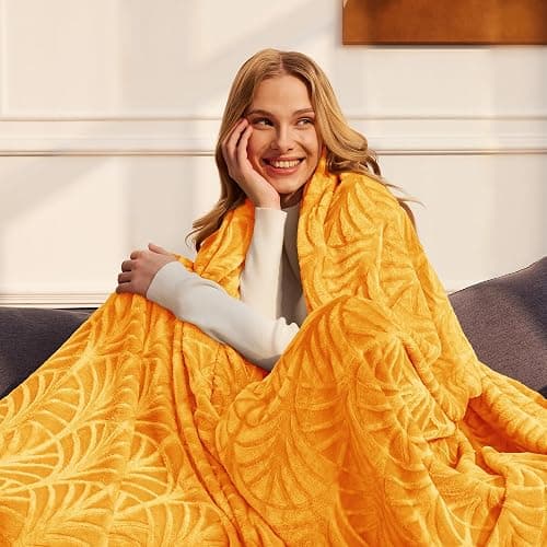 Whale Flotilla Flannel Fleece King Size Blanket for Bed, Soft Fluffy Velvet Bedspread Coverlet with Decorative Vintage Pattern for All Season, Warm and Lightweight, 90x104 Inch, Lemon Yellow thumbnail 4
