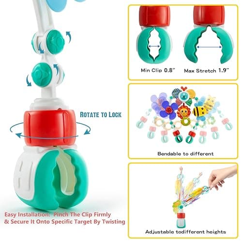 Lynncare Adjustable Arch Bassinet Toys for Infant & Toddlers, Stroller Arch, Baby Crib Toys with Fascinating Hanging for Stimulating Baby’s Senses and Developing Motor Skills thumbnail 5
