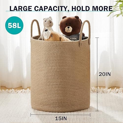 Jute Rope Laundry Hamper Basket by YOUDENOVA, 58L Tall Laundry Basket, Baby Nursery Hamper for Blanket Storage for Bedroom-Large-Jute - Tall (58L ) - Jute Brown thumbnail 2