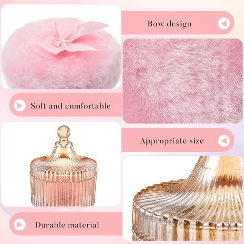 Tioncy 3 Pcs Large Body Powder Puff and Container Valentine's Day gift Powder Container with Puff Crystal Case Soft Washable Reusable Velour Face Body Glitter Wet Dry Makeup(Classic,Amber) thumbnail 5