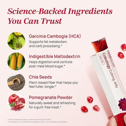 FOODOLOGY Coleology Cutting Stick Jelly – Supports Appetite Suppressant, Boost Metabolism & Control Cravings, Garcinia Cambogia HCA, Chia Seeds, Pomegranate Flavor Korean Supplement – 10 Sachets thumbnail 7