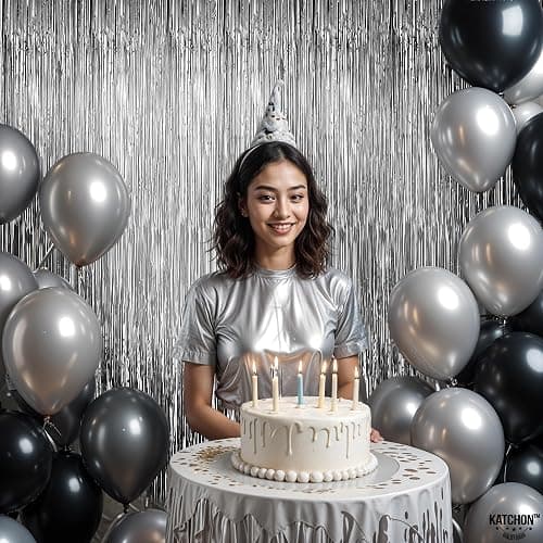 KatchOn, Foil Silver Backdrop Curtain - 3.2x6.5 Feet, Pack of 2, Silver Fringe Backdrop for Christmas Party Decorations | Christmas Backdrop, Birthday Decorations | New Year Decorations 2026 thumbnail 6