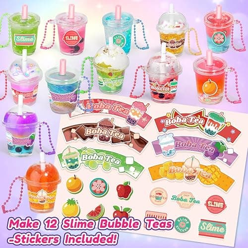 Trubic 46PCS Slime Boba Tea Making Kit for Girls ages 8-12, DIY Pretend Play Food Toys, Bubble Tea Cups/Bag/Clear Slime/Add-ins, Making Miniature Food, Christmas Party Favors Gift for Kids 6 7 9 10 11 thumbnail 8