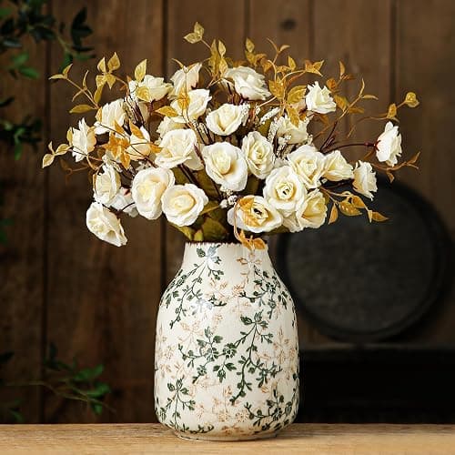 Green Vintage Vase, Chinoiserie Floral Vases, Retro Ice Cracked Ceramic Large Vases for Home Decors, Living Room, Bookshelf, Office, Grand Millennial Decor, Chinoiserie Decors, Tuscan Decor 7.8 Inch - Image 1