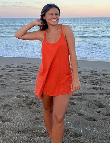 Zhiyouni Women's Summer Sleeveless Mini Dress V Neck Spaghetti Straps Athletic Built-in Shorts Sundress thumbnail 6