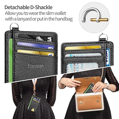 EcoVision Slim Minimalist Front Pocket Wallet, RFID Blocking Credit Card Holder Wallet with Detachable D-Shackle for Men Women thumbnail 4