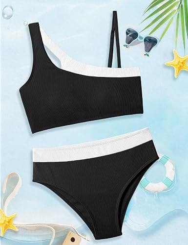 Tomolant Girls Swimsuit Bikini Set Color Block Cut Out Two Piece Bathing Suit with Chest Pad Adjustable Straps Swimwear 7-16T thumbnail 7