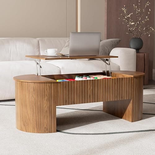 Lift Top Coffee Table with Hidden Storage, 47 Inch Oval Mid Century Modern Coffee Table with Lifting Top for Living Room, Large Wooden Center Table for Home Office (Walnut) thumbnail 7