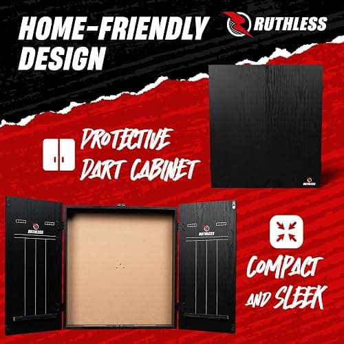 Ruthless Home Darts Centre With or Without LED Light Options | Home Dart Board Centre Including Cabinet, Dartboard and 2 Sets of Darts (USB) thumbnail 2