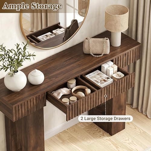 Unikito 47" Entryway Table with 2 Storage Drawers & Outlets, Fluted Design | USB-C Charging, Narrow Sofa Table Behind the Couch, Versatile Console Table for Entryway Hallway Foyer Living Room thumbnail 4
