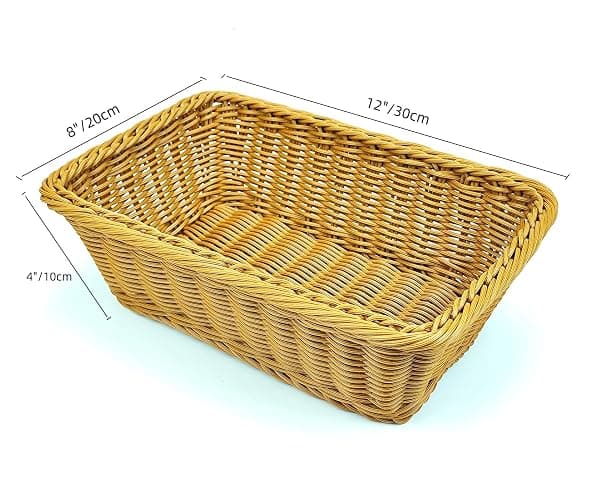 12" Poly Wicker Bread Basket, Hand Woven Food Storage Room Organizer, Fruits, Vegetables and Snacks Tabletop Food Serving Basket, Restaurant, Hotel Service, Brown thumbnail 3