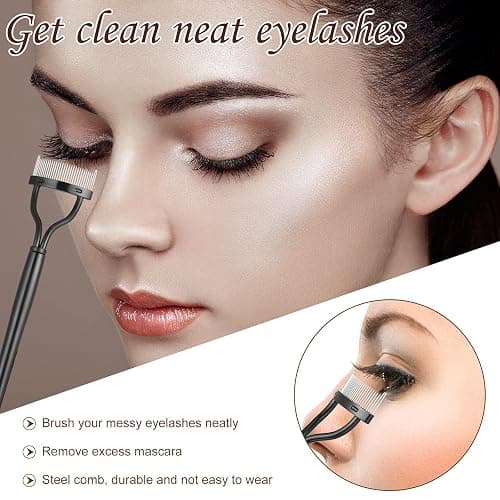14 Pieces Eyelash Curler Kit Eyelash Comb Eyebrow Brush Tweezers False Eyelashes Applicator Tool Eyebrow Trimmer Silicone Refills Pads for Women (Black) thumbnail 4