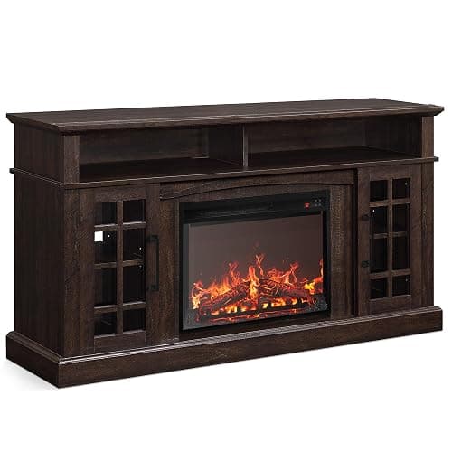 BELLEZE Astorga 58" TV Stand with 23" Electric Fireplace - Espresso | for TV Up to 65",Open Shelf & Storage Cabinet,Adjuatable Shelf,for Living Roomg Dining Room thumbnail 8