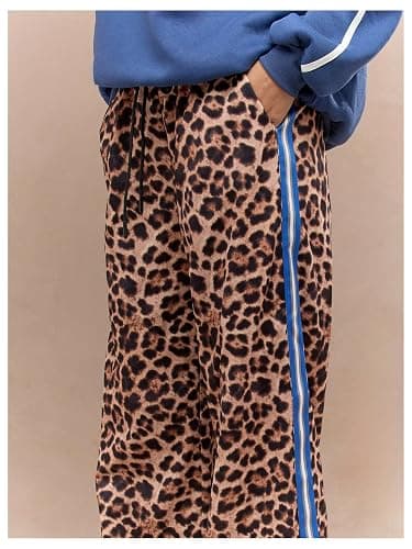 WDIRARA Women's Y2k Leopard Print Pants Elastic Waist Wide Leg Pants Trousers Bottoms thumbnail 4