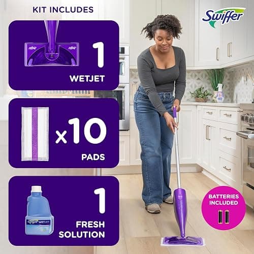 Swiffer WetJet Hardwood and Floor Spray Mop Cleaner Starter Kit, Includes: 1 Power Mop, 10 Pads, Cleaning Solution, Batteries thumbnail 8