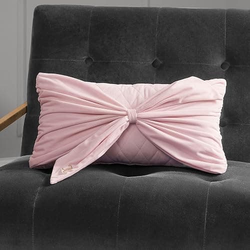 Juicy Couture Velvet Bow Designer Decorative Pillow - 10"x18", Light Pink - Image 1