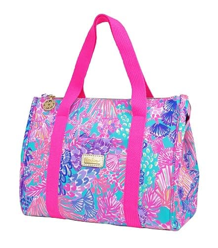 Lilly Pulitzer Cute Lunch Bag for Women, Large Capacity Insulated Tote Bag, Pink/Blue Mini Cooler with Storage Pocket and Shoulder Straps, Splendor in the Sand thumbnail 4
