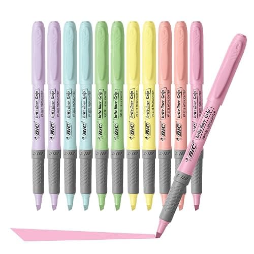BIC Brite Liner Grip Pastel Highlighter Set, Chisel Tip, 12-Count Pack of Pastel Highlighters in Assorted Colors, Cute Highlighters for Bullet Journaling, Note Taking and More thumbnail 3