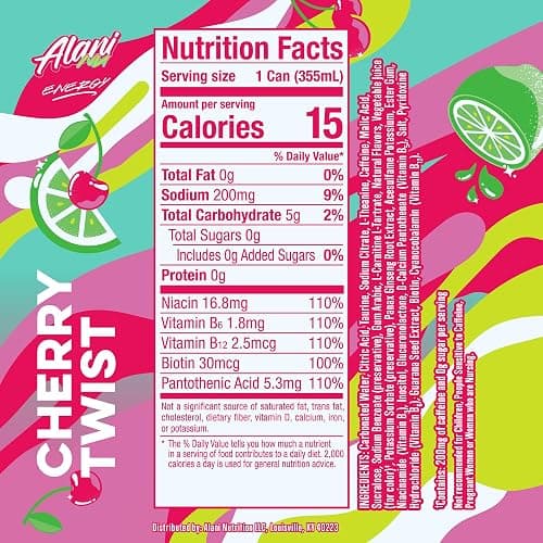 Alani Nu CHERRY TWIST Sugar Free, Low Calorie Energy Drinks, 200mg Caffeine, Biotin B Vitamins, Zero Sugar, 10 Calories, 12 Fl Oz Cans, 12 Pack - Cherry Twist - 12 Fl Oz (Pack of 12) thumbnail 2