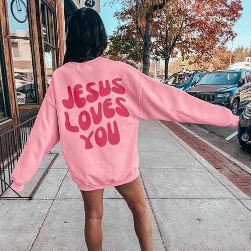 Kelxjia Christian Sweatshirts Women Jesus Loves You Sweatshirt Faith God Shirts Religious Hoodie Oversized Crewneck Pullover thumbnail 4