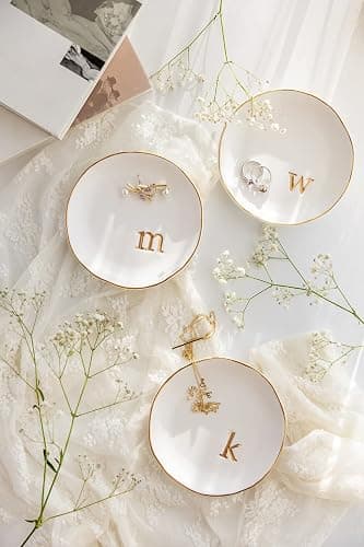 COLLECTIVE HOME - Ceramic Jewelry Tray, Decorative Trinket Dish for Rings Earrings Necklaces Bracelet Watch Keys, Birthday Mother's Day Christmas Gift for Women, 4.75", White Surface (G) thumbnail 7
