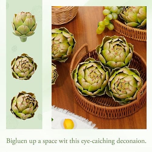 6Pcs Lagre Artificial Artichokes Fake Vegetable, Green Faux Artichoke Decor | Fake Artichoke Decor for Kitchen, Bowl & Table Centerpiece, Farmhouse Home Decor for Wedding, Room & Display Styling thumbnail 3