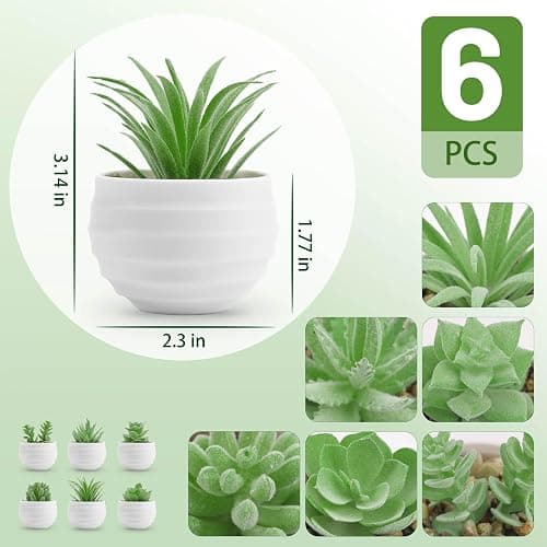 Der Rose 6 Pack Fake Plants Small Realistic Succulents Plants Artificial for Home Room Decor Indoor thumbnail 3