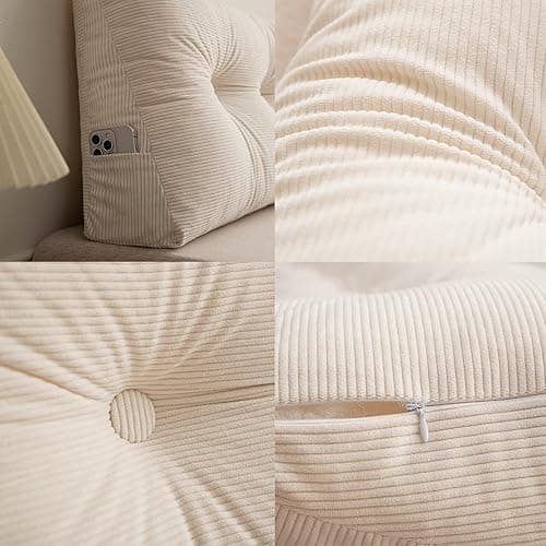 UUluhao Triangular Headboard Pillow Twin XL for Dorm Headboard Bed Wedge Pillows Bolster Cushion Bed Bolster Triangular Backrest Cream White,39 * 4.7 * 15.7in - Cream White - Twin：39in*4.7in*15.7in thumbnail 6