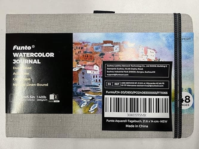 Funto Watercolor Journal, 8.5x5.5, 48 Pages, Cold-Pressed, Inner Paper Pocket and Elastic Band, Art Supplies for Mixed Media thumbnail 10