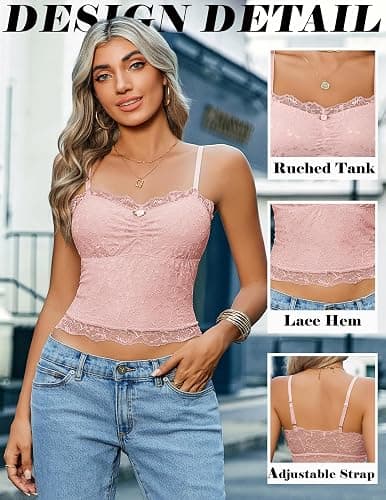 Avidlove Lace Camisole Tops Women Crop Top Ruched Tank Going Out Sexy Spaghetti Strap Cami Bralette thumbnail 4