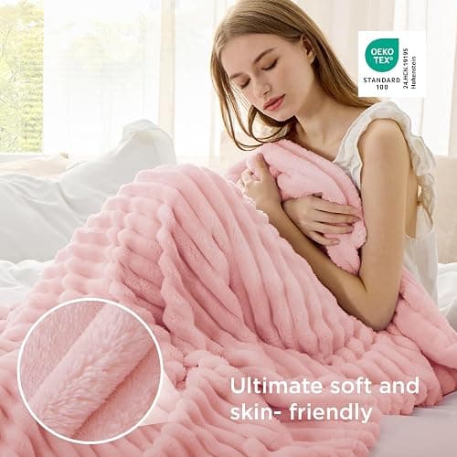 Bedsure GentleSoft Coral Pink Fleece Throw Blanket for Couch - Super Soft Cozy Blankets for Women, Cute Small Blanket for Girls, 50x60 Inches thumbnail 5