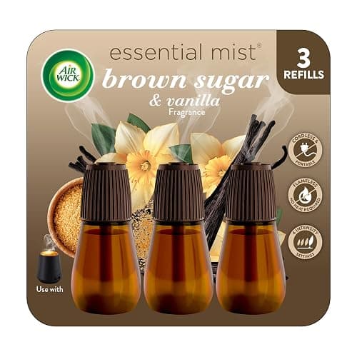 Air Wick Essential Mist Diffuser Oil Refill, Brown Sugar & Vanilla, 3Ct | Brown Sugar & Vanilla air freshener refill for Air Wick diffuser; essential oils create a cozy fall scent for your home - Image 1