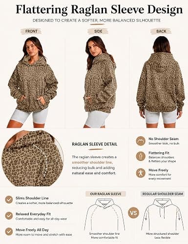Lauweion Women Solid Basic Fleece Letter Loose Hoodie Sweatshirt Long Sleeve Kangaroo Pocket Drop Shoulder Pullovers Top thumbnail 3