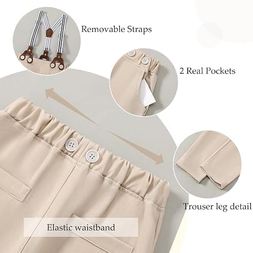 WESIDOM Toddler Boy Dress Clothes Suit Boys Formal Wedding Outfit Set 1-9Y | 6-Piece Boys Formal Suit Set: Dress Shirt, Vest, Bow Tie, Boutonniere, Suspenders Pants for Ring Bearer Easter Graduation thumbnail 4