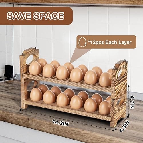 AOOHOOA Wooden Egg Holder & Storage-3Tier /36-Hole Stackable Holds Fresh Eggs, Farmhouse Eggs Rack Wood, Rustic Countertop Chicken Egg Organizer Wood with Distressed Finish for Home Kitchen Decoration thumbnail 3